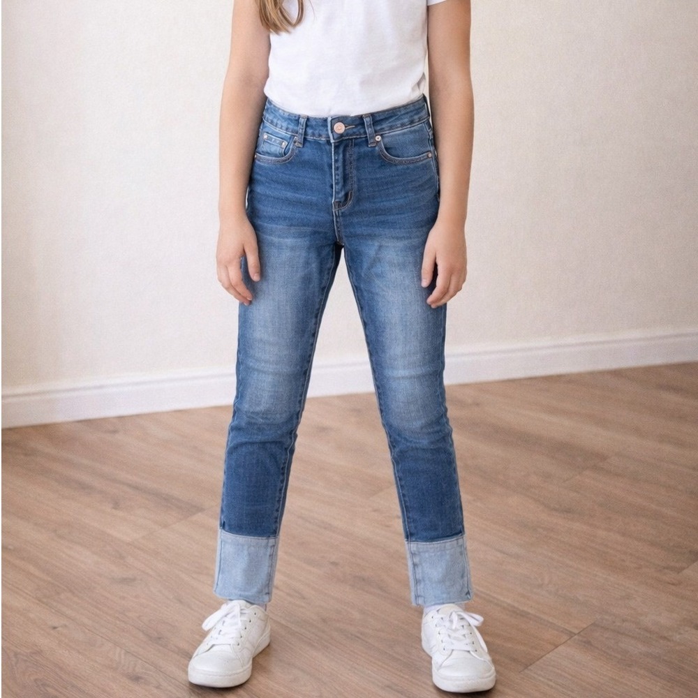 Hayden Kids Blue Denim Jeans Cuffed Hem Distressed Style‎ Size Medium NEW